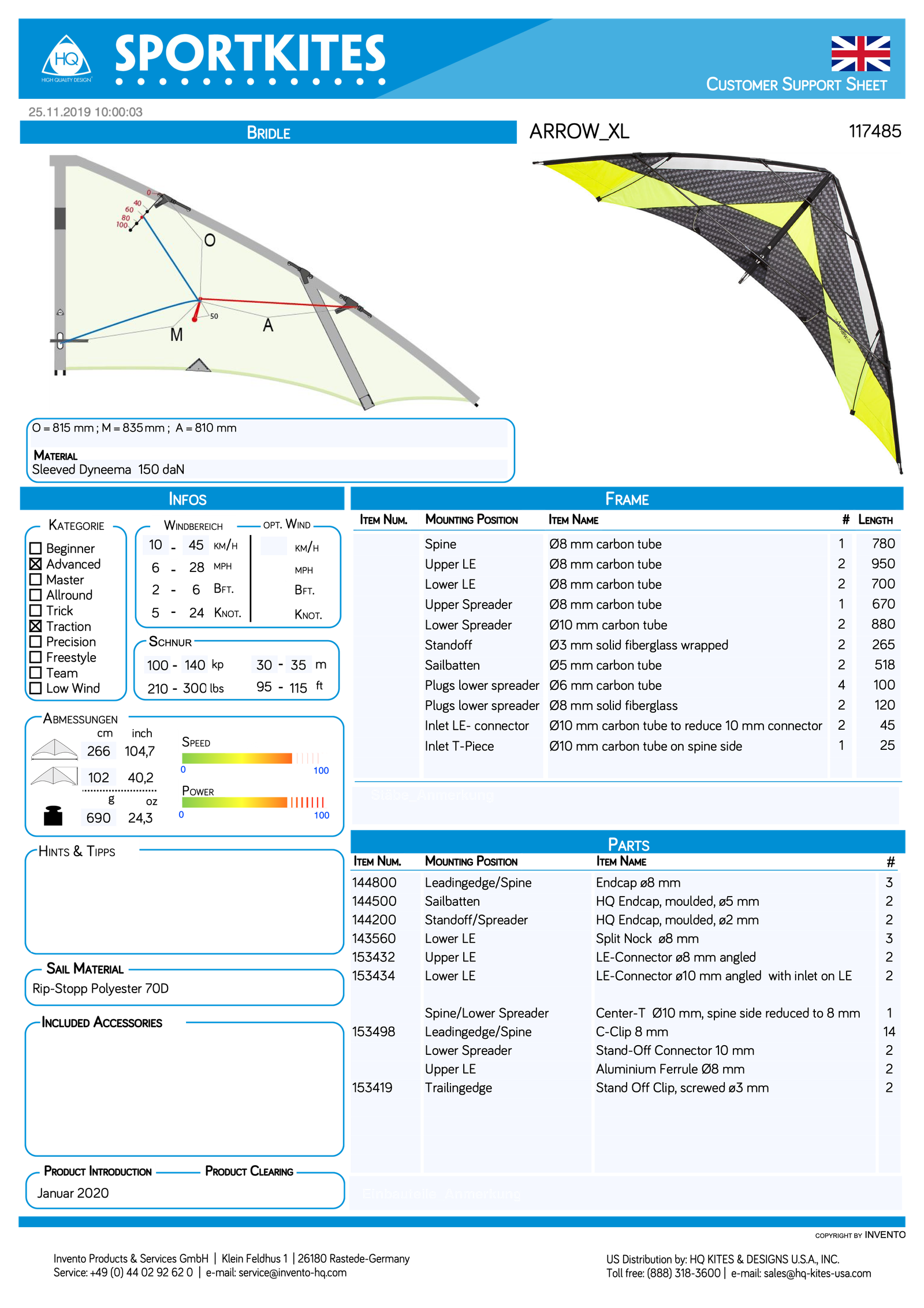 Arrow XL ,specs